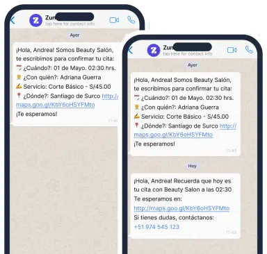 Recordatorio del día de la cita